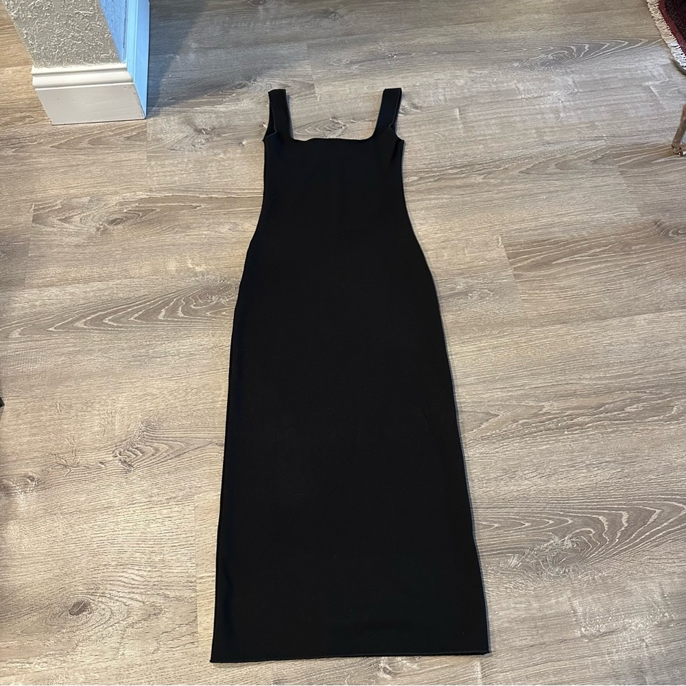 Zara size small black knit midi square neck tank dress